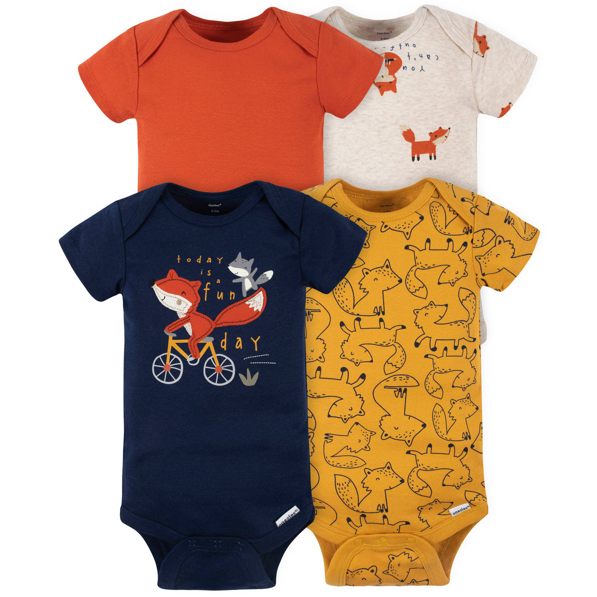4-Pack Baby Boys Fox Short Sleeve Onesies Bodysuits