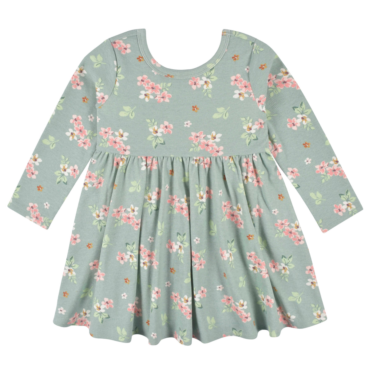2-Pack Infant & Toddler Girls Mint Floral Long Sleeve Dresses, view 2