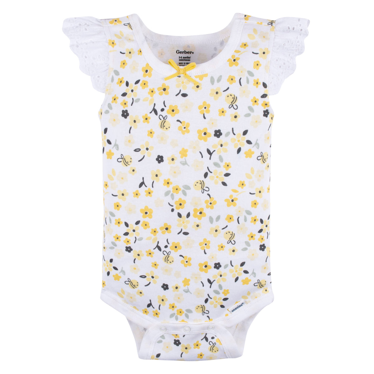 4-Pack Baby Girls Bee Garden Sleeveless Onesies Bodysuits, view 4