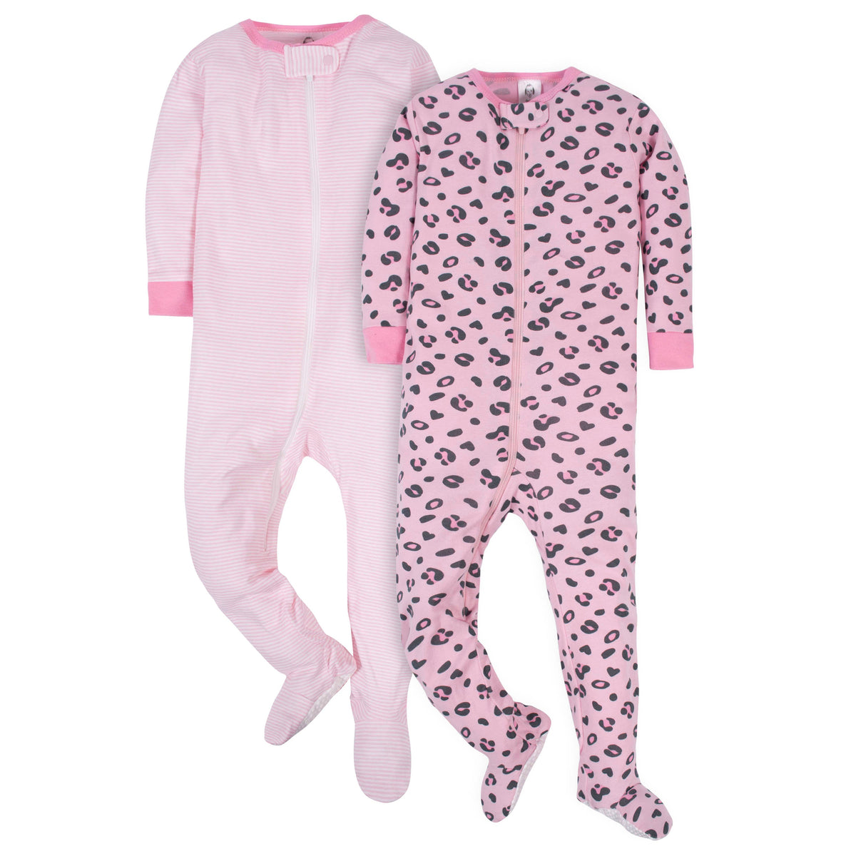 2-Pack Baby Girls Leopard Snug Fit Footed Pajamas
