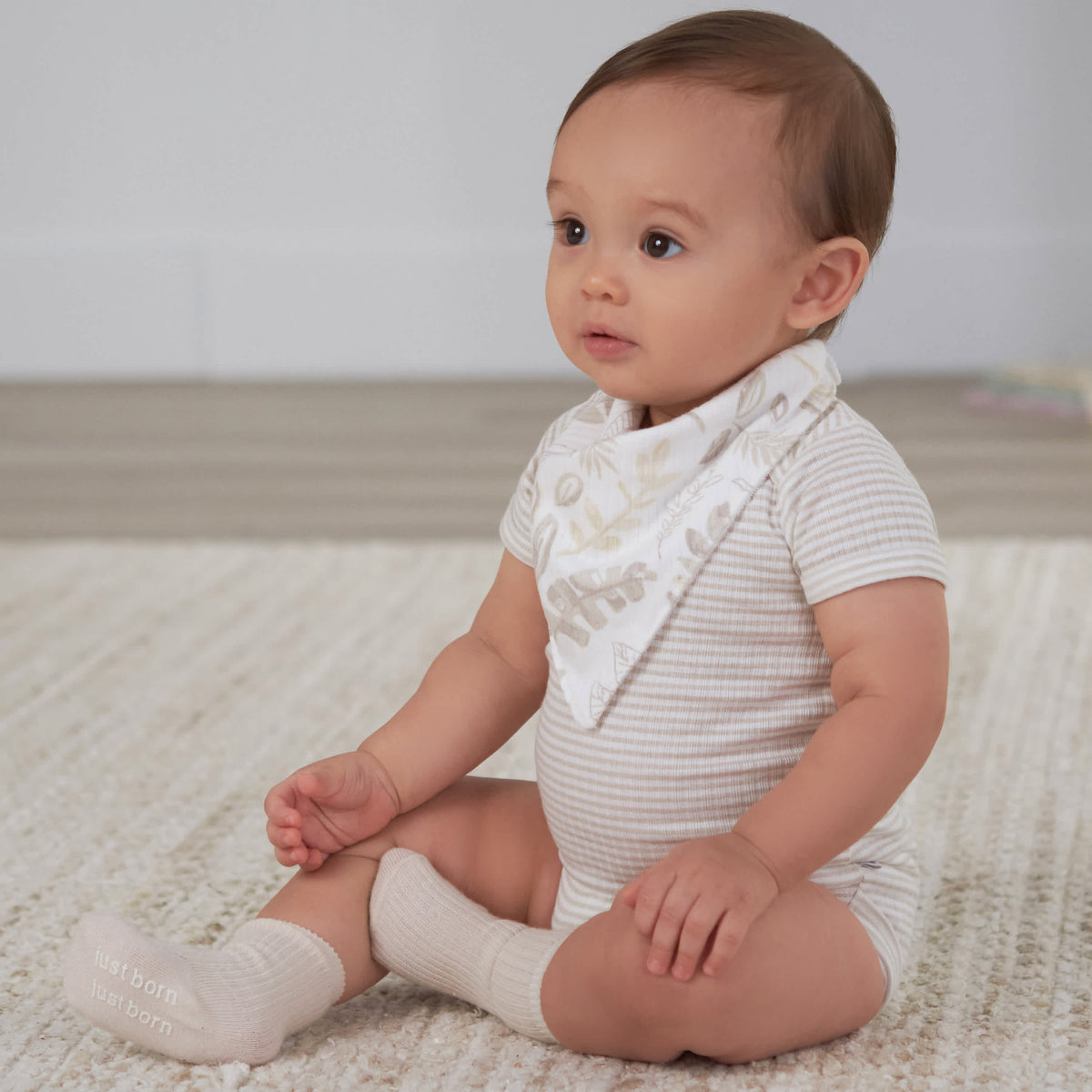 3-Pack Baby Neutral Natural Leaves Bandana Bibs, view 4