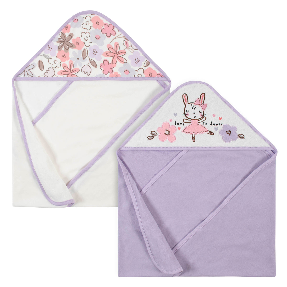 2-Pack Baby Girls Bunny Hooded Towels