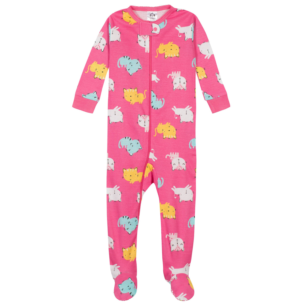 2-Pack Girls Cats Snug Fit Footed Cotton Pajamas, view 2