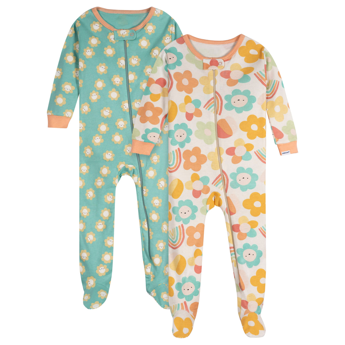 2-Pack Baby Girls Sunny Day Footed Pajamas