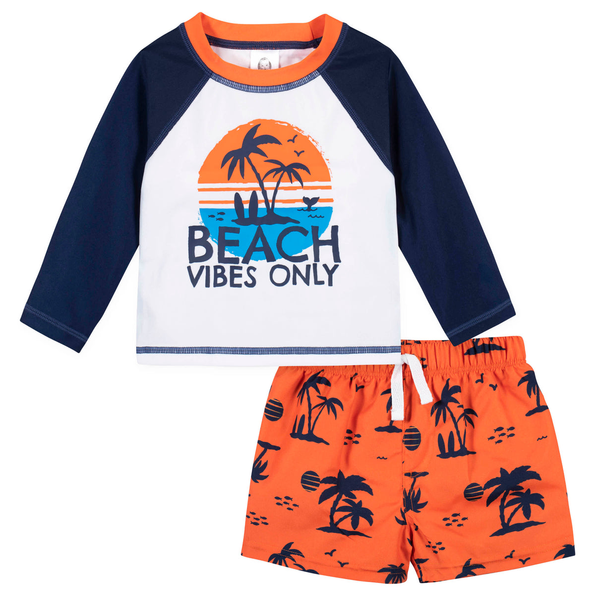 2-Piece Baby & Toddler Boys Beach Vibes Rash Guard & Swim Trunks Set