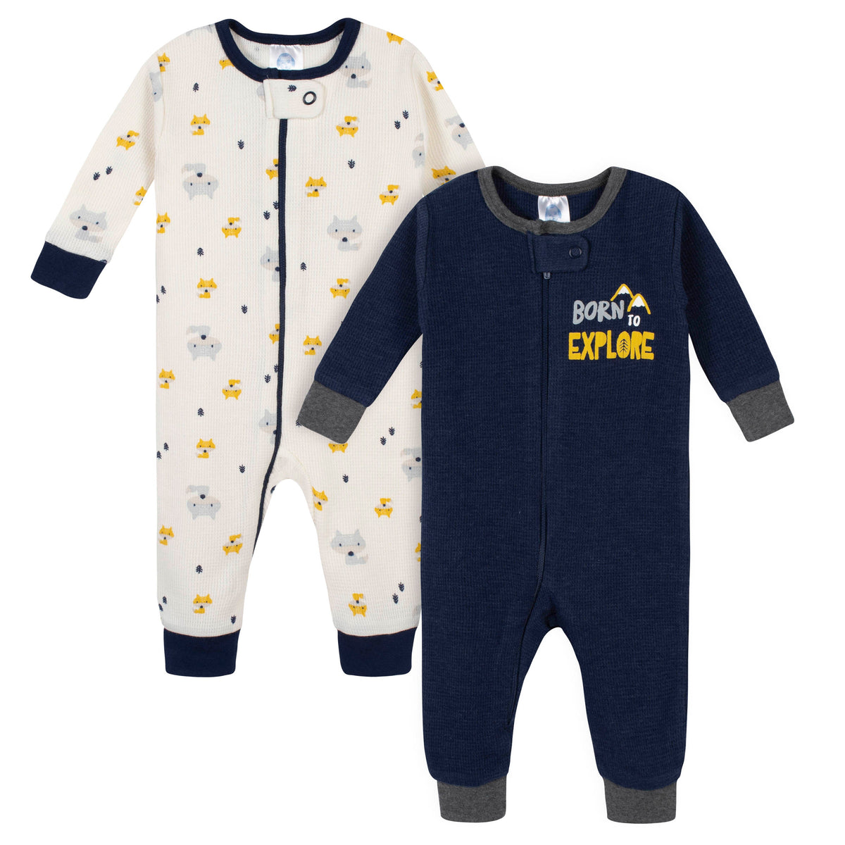 2-Pack Baby Boys Fox Thermal Footless Unionsuits