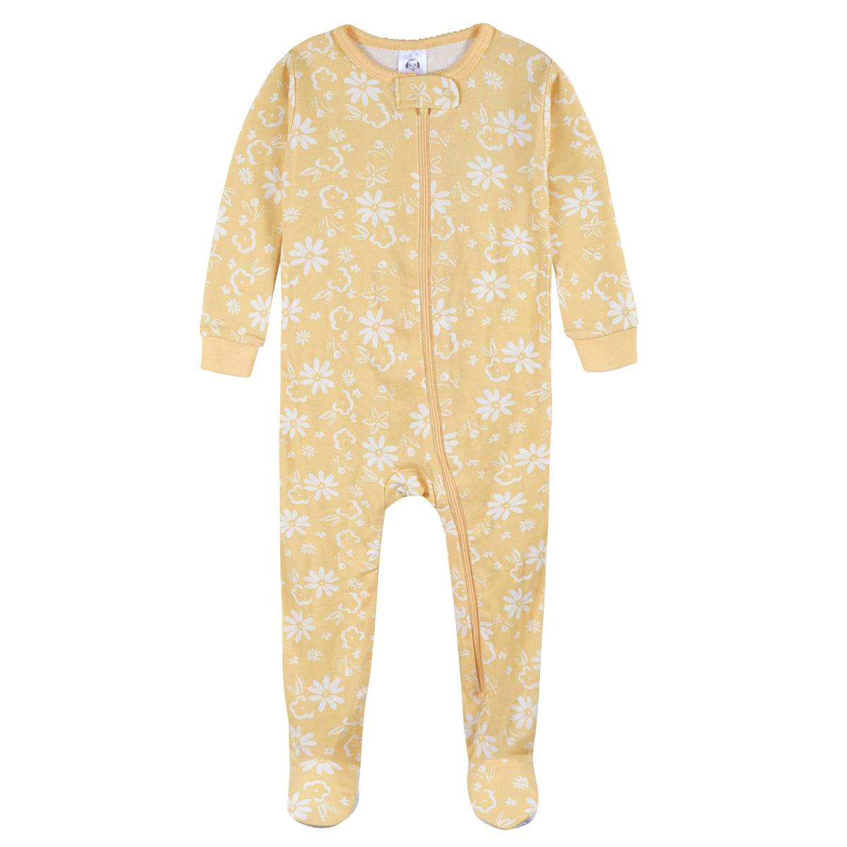2-Pack Baby & Toddler Girls Golden Flowers Snug Fit Footed Cotton Pajamas, view 5