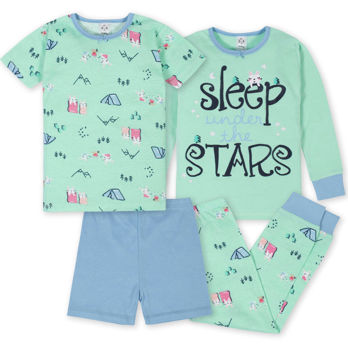 4-Piece Infant & Toddler Girls Camping Cotton Pajamas