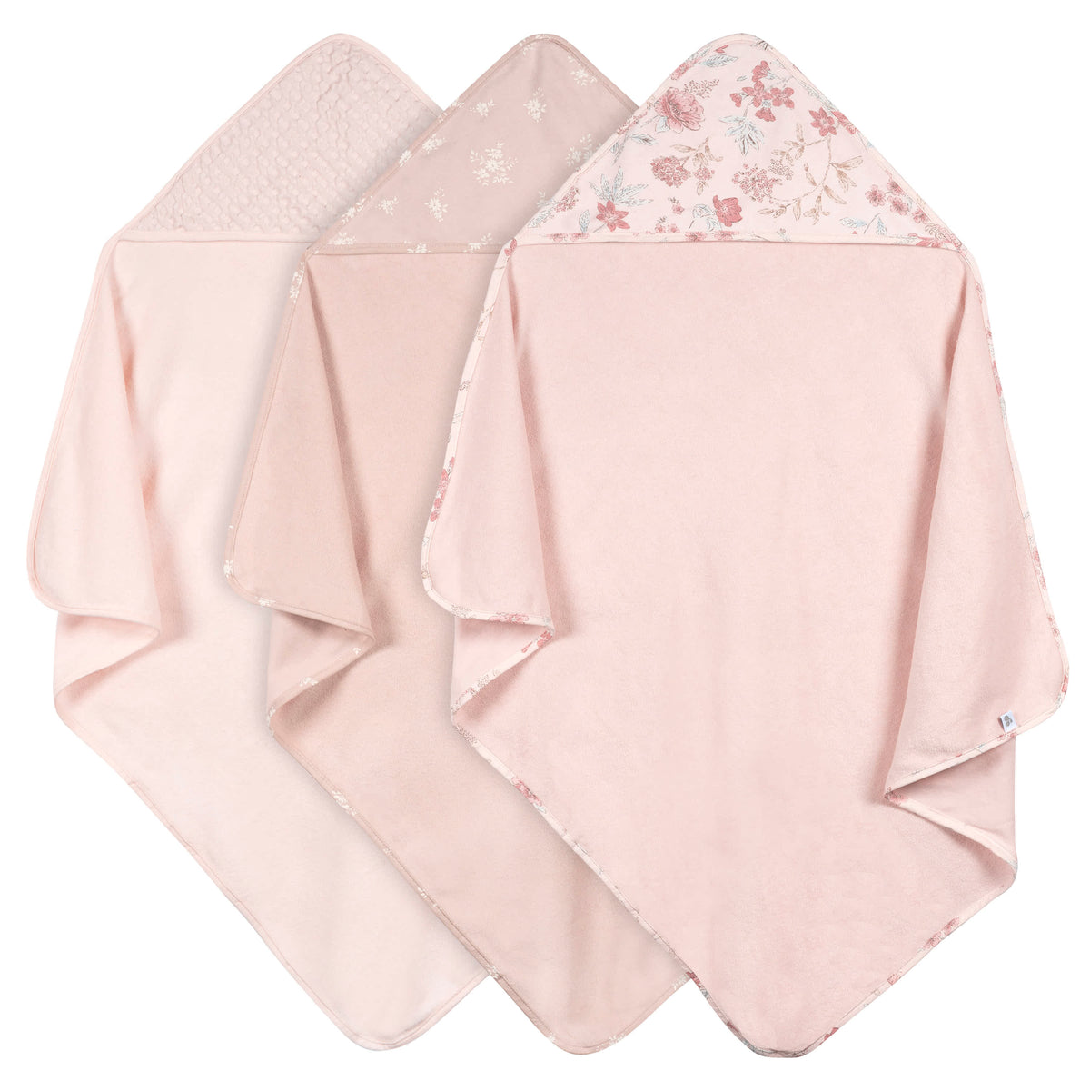 3-Piece Baby Girls Pink Hooded Towel