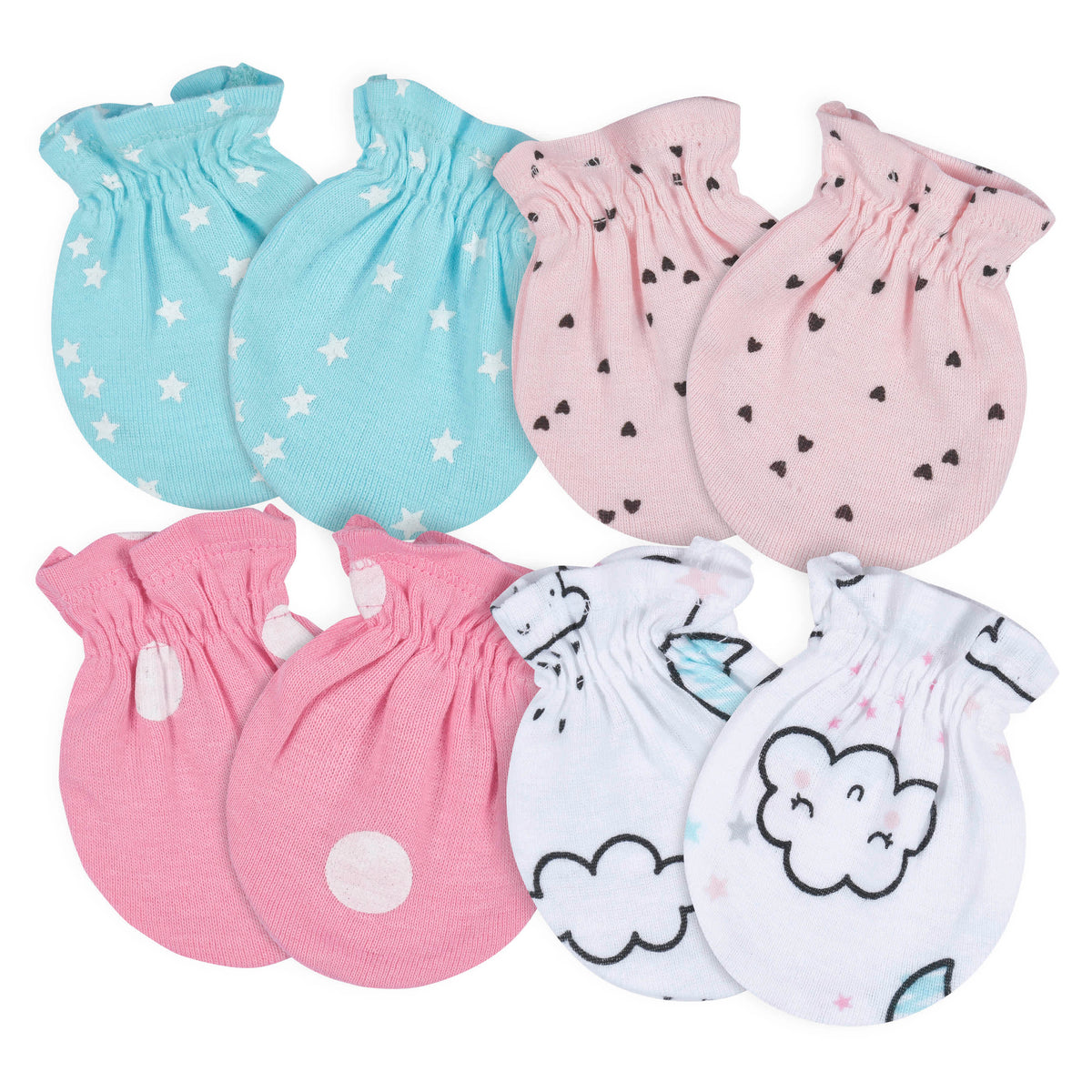 4-Pack Baby Girls Clouds No Scratch Mittens