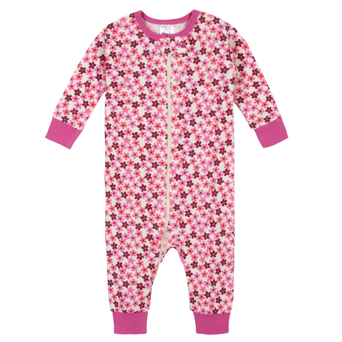 2-Pack Baby Girls Floral Thermal Footless Unionsuits, view 2