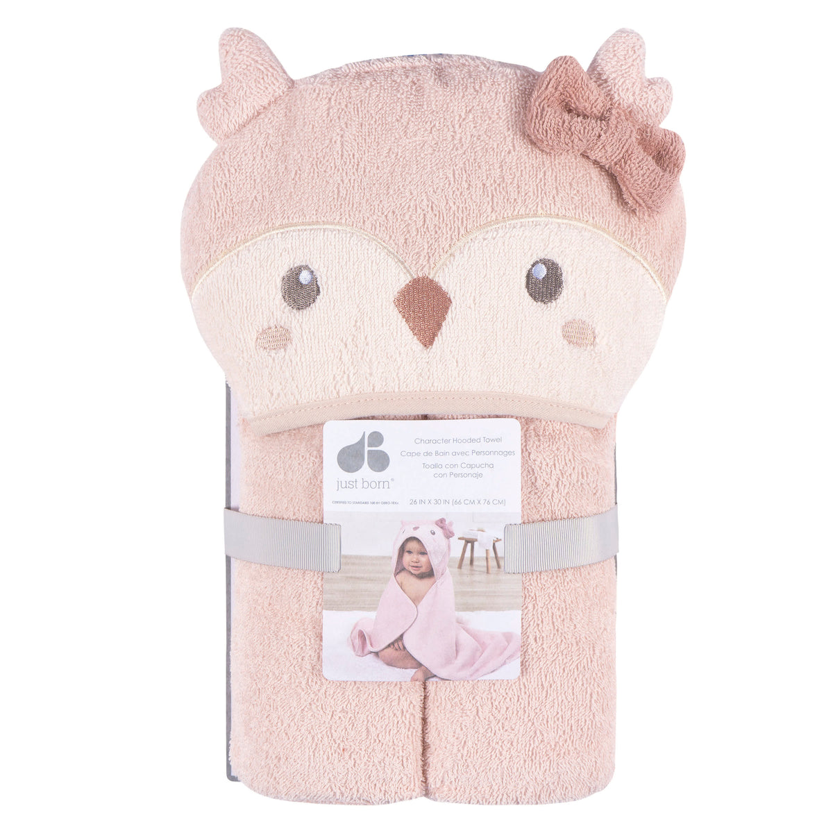 Baby Girls Pink Owl Character Towel, view 4