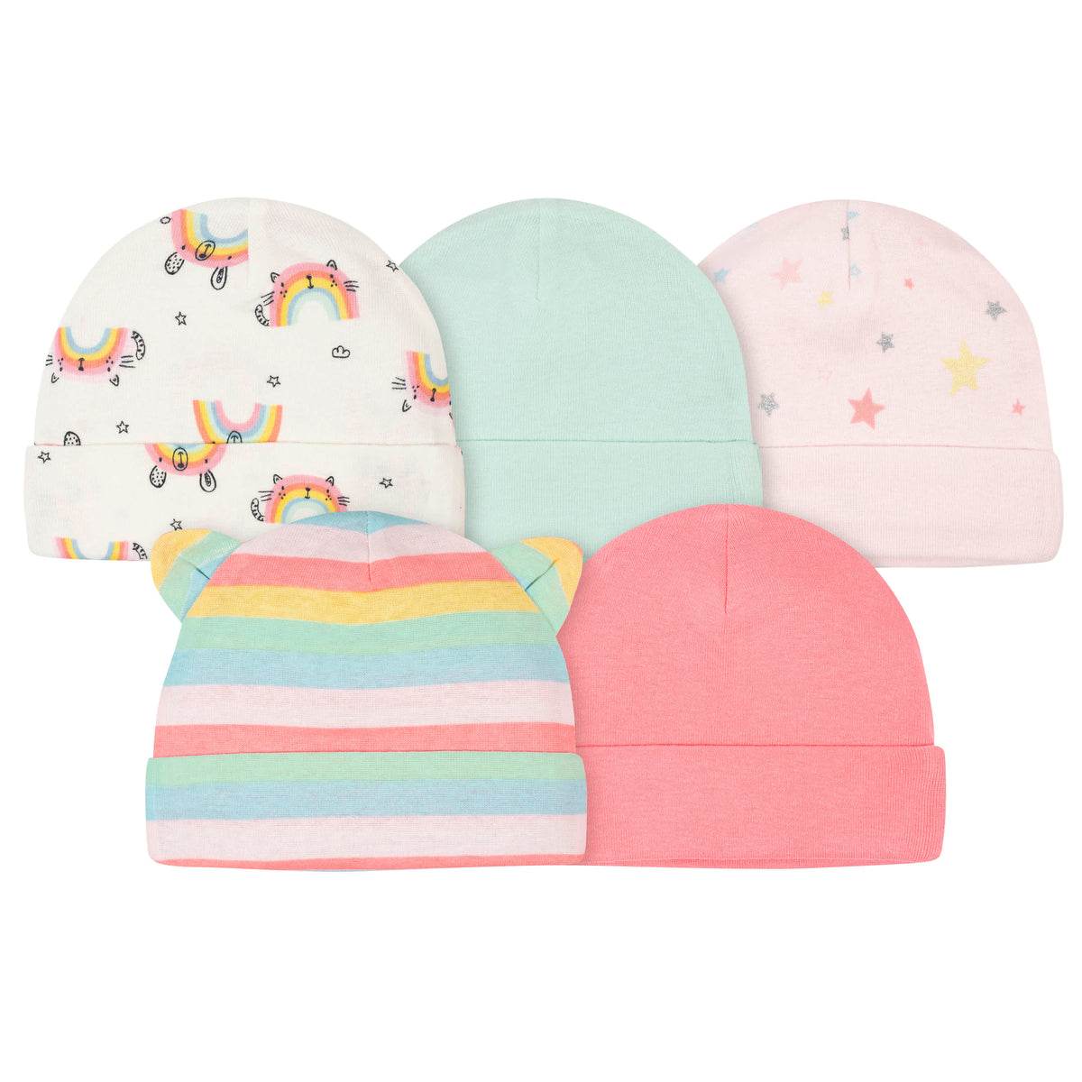 5-Pack Baby Girls Rainbow Caps